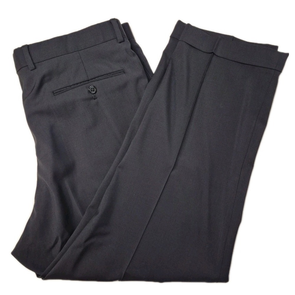Jos A Bank Signature Collection Dress Pants Mens 37/27 Black Wool 2 Pleat Cuffed
